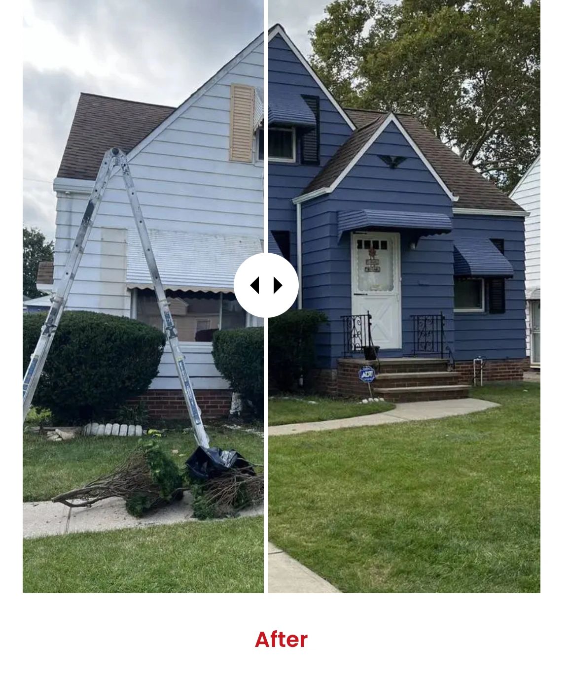 Before and after exterior house painting by Cuyahoga Falls Painters